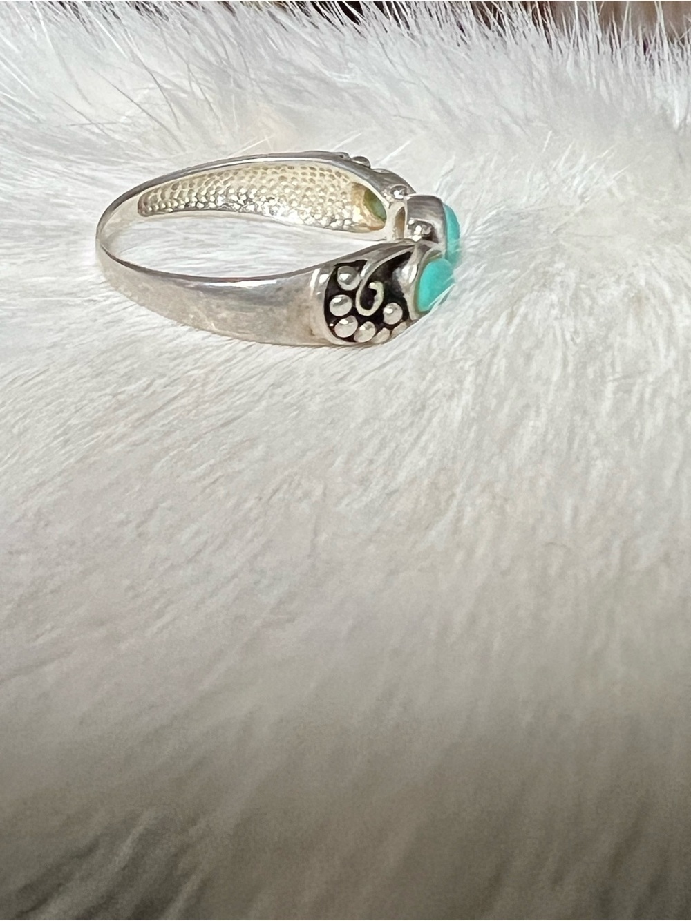 Sterling Silver Turquoise Triple Stone Women’s Ring - Picture 6 of 8